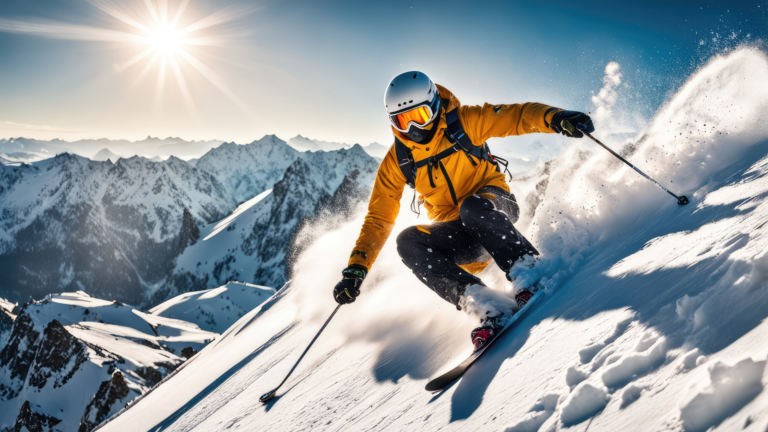 A skier in steep terrain in the mountains