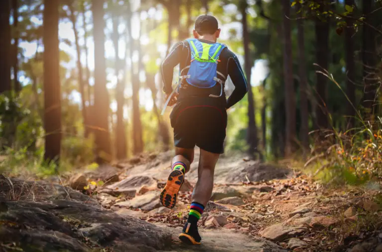 Trail runner in a dense forest