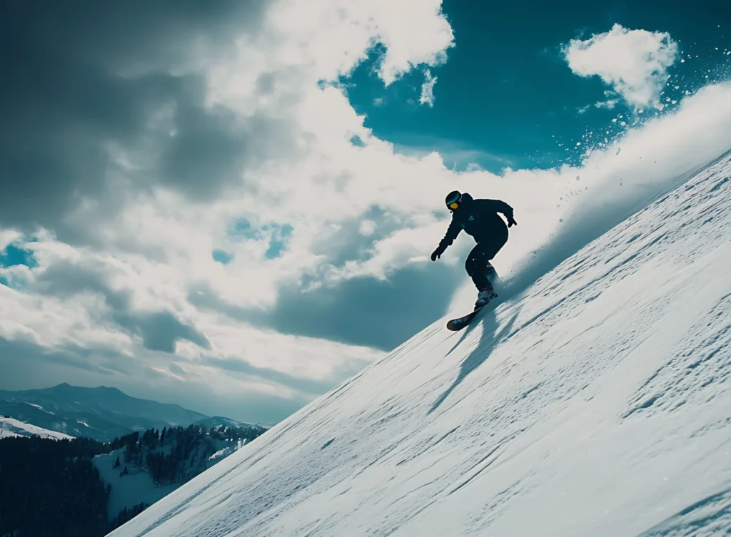 A snowboarder riding the steep stuff
